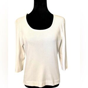 Lizwear White Ribbed Scoop Neck Top - 3/4 Sleeve - Size
 XL